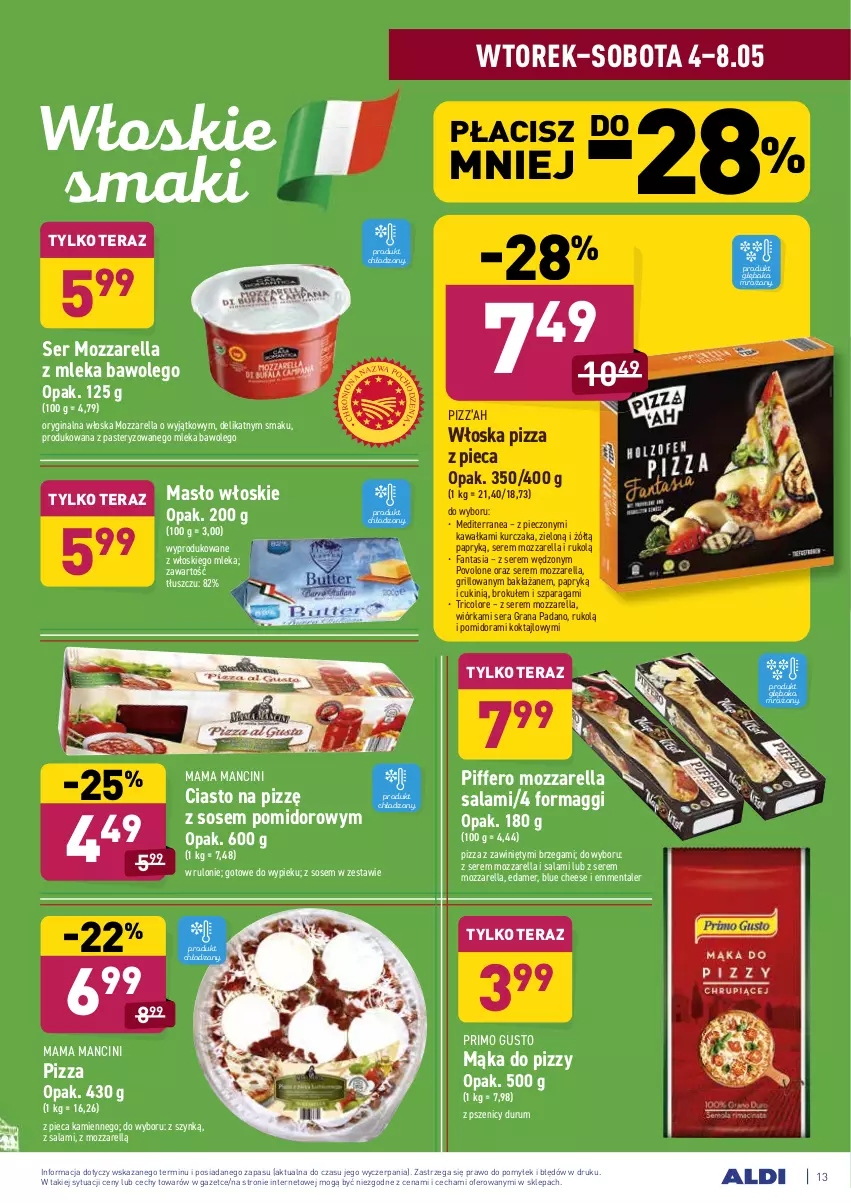 Gazetka promocyjna Aldi - ważna 04.05 do 08.05.2021 - strona 13 - produkty: Edam, Emmental, Fa, Fanta, Gin, Gra, Grill, Kawa, Kurczak, LEGO, Maggi, Mąka, Mąka do pizzy, Masło, Mozzarella, Piec, Pizza, Rum, Salami, Ser, Sos, Tera