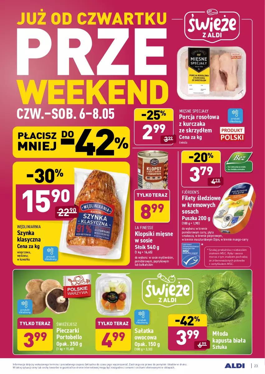 Gazetka promocyjna Aldi - ważna 04.05 do 08.05.2021 - strona 23 - produkty: Bell, Kawa, Klopsiki, Kosz, Kurczak, Mango, Mięsne specjały, Mus, Owoce, Owoce morza, Piec, Pieprz, Płyta, Por, Portobello, Ryby i owoce morza, Sałat, Sałatka, Sos, Szynka, Tera