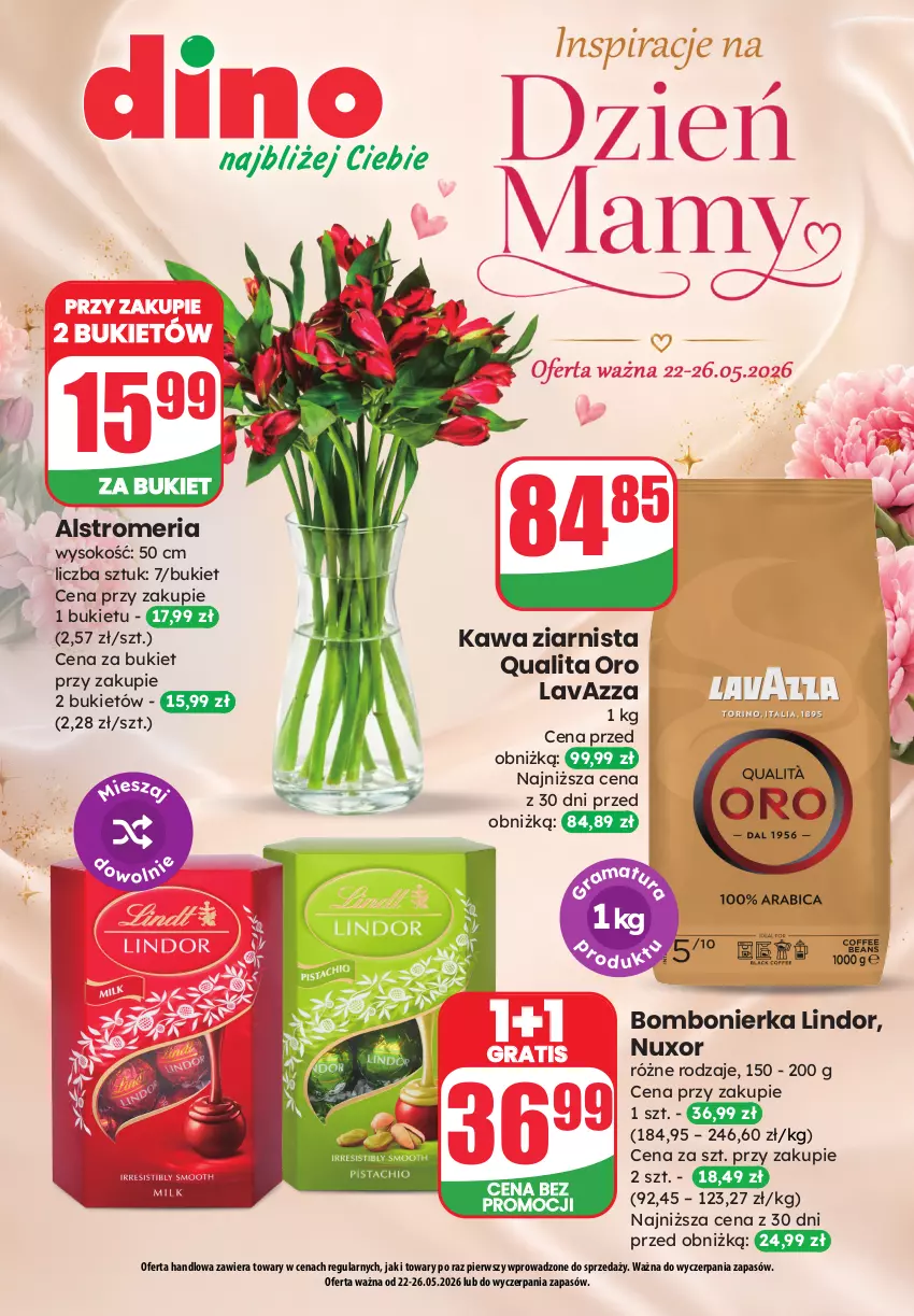 Gazetka promocyjna Dino - Katalog - Dzień Mamy 2026 - ważna 22.05 do 26.05.2026 - strona 1 - produkty: Bukiet, Gra, Kawa, Kawa ziarnista, Lavazza, Lindor, Sok