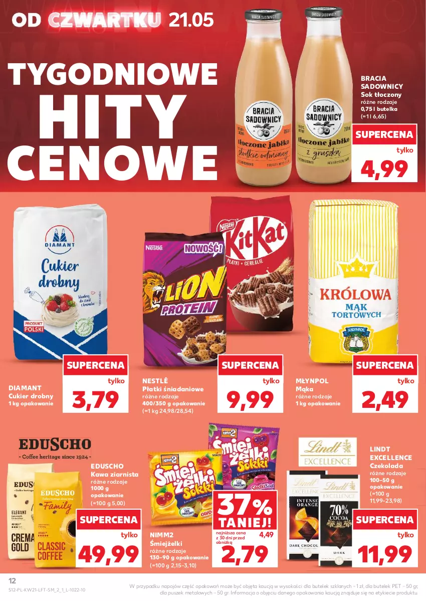 Gazetka promocyjna Kaufland - Gazetka tygodnia - ważna 21.05 do 27.05.2026 - strona 12 - produkty: Cukier, Czekolada, Danio, Diamant, Kawa, Kawa ziarnista, Lindt, Mąka, Młynpol, Nestlé, Nimm2, Sok