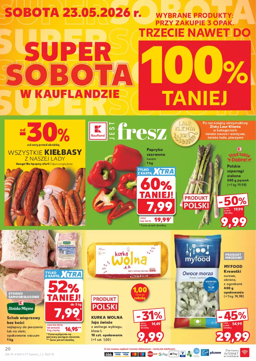 Gazetka promocyjna Kaufland - Gazetka tygodnia - ważna 21.05 do 27.05.2026 - strona 20 - produkty: Jaja, Krewetki, Laur, Olej, Owoce, Papryka, Papryka czerwona, Piec, Pieczywo, Schab wieprzowy, Stek, Waga, Warzywa