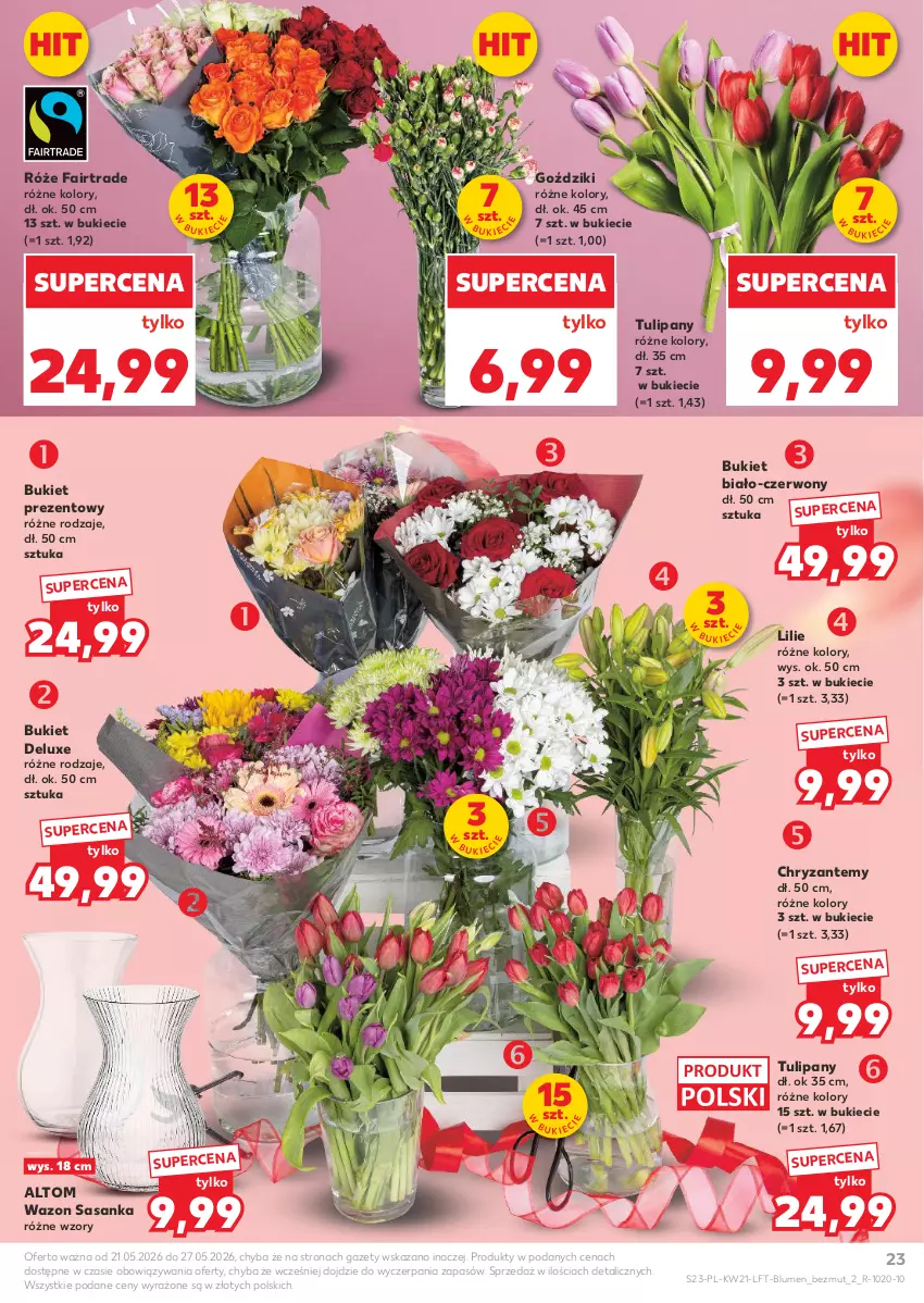 Gazetka promocyjna Kaufland - Gazetka tygodnia - ważna 21.05 do 27.05.2026 - strona 23 - produkty: Bukiet, Fa, Tulipan, Wazon