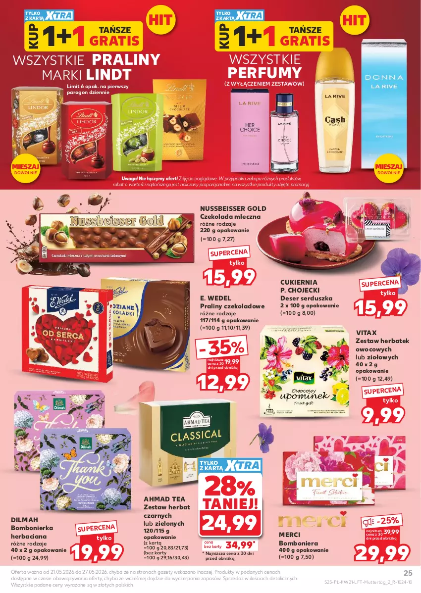 Gazetka promocyjna Kaufland - Gazetka tygodnia - ważna 21.05 do 27.05.2026 - strona 25 - produkty: Bomboniera, Cukier, Czekolada, Czekolada mleczna, Deser, Dilmah, E. Wedel, Gra, Lindt, Merci, Perfum, Por, Praliny, Ser, Vitax, Waga