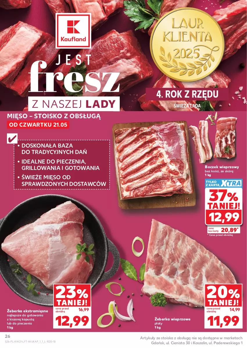 Gazetka promocyjna Kaufland - Gazetka tygodnia - ważna 21.05 do 27.05.2026 - strona 26 - produkty: Boczek, Boczek wieprzowy, Grill, Kapustą, Kosz, Mięso, Piec, Szal