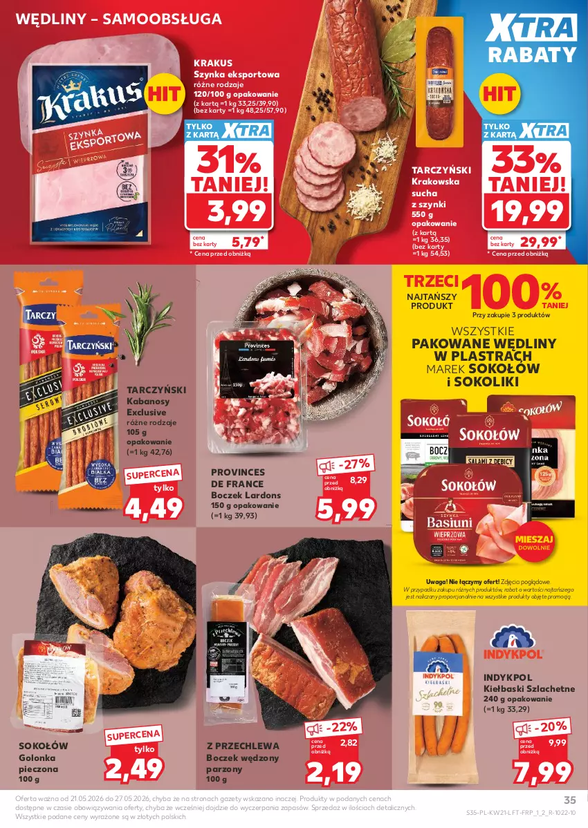 Gazetka promocyjna Kaufland - Gazetka tygodnia - ważna 21.05 do 27.05.2026 - strona 35 - produkty: Boczek, Golonka pieczona, Kabanos, Krakus, Piec, Por, Sok, Sokołów, Sport, Szynka, Tarczyński, Waga