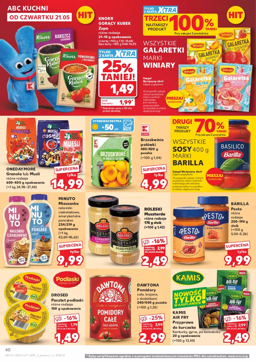 Gazetka promocyjna Kaufland - Gazetka tygodnia - ważna 21.05 do 27.05.2026 - strona 40 - produkty: Barilla, Brzoskwinie, Dawtona, Gala, Galaretki, Gra, Granola, Gyros, Kamis, Knorr, Kubek, Kurczak, Mus, Musztarda, Naleśniki, Pasztet, Pesto, Podlaski, Pomidory, Por, Sos, Waga, Winiary, Zupa
