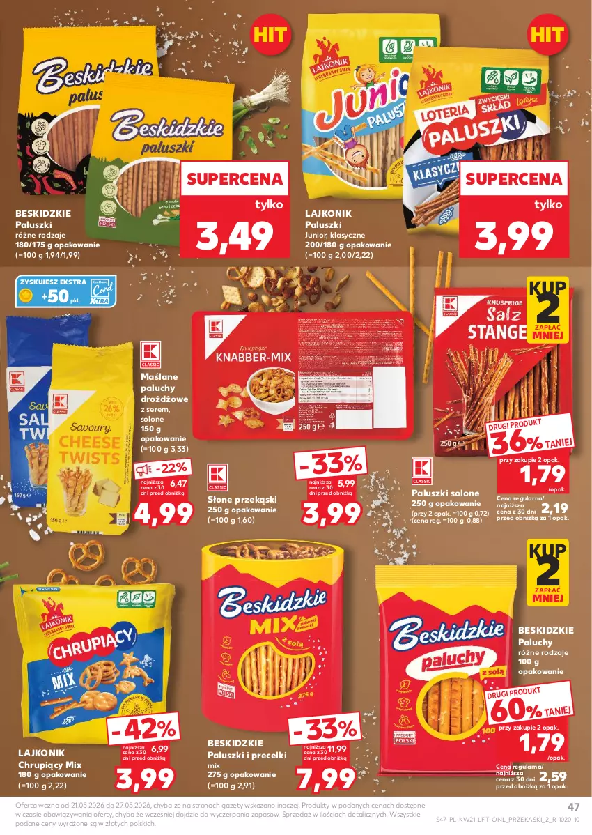 Gazetka promocyjna Kaufland - Gazetka tygodnia - ważna 21.05 do 27.05.2026 - strona 47 - produkty: Beskidzki, Beskidzkie paluszki, Kask, Lajkonik, Precelki, Ser