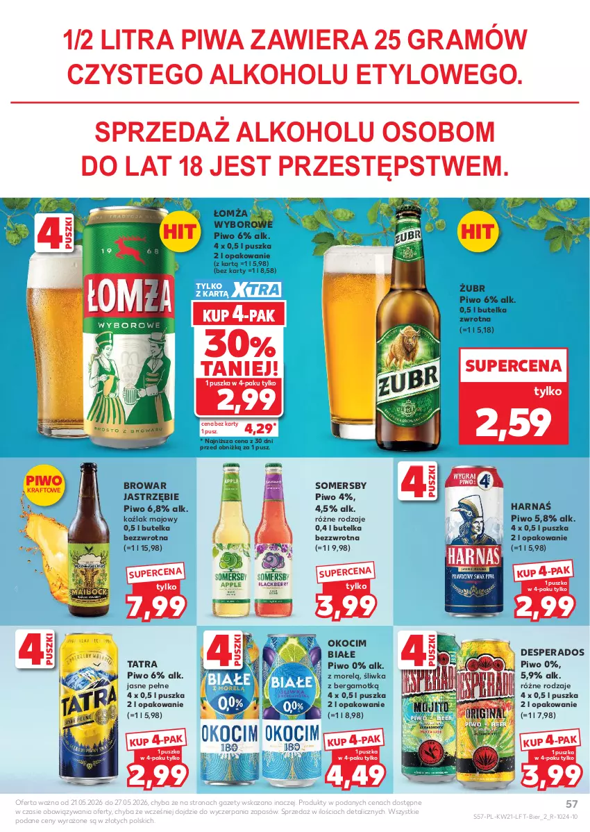 Gazetka promocyjna Kaufland - Gazetka tygodnia - ważna 21.05 do 27.05.2026 - strona 57 - produkty: Desperados, Gra, Harnaś, Koc, Okocim, Piwa, Piwo, Somersby, Tatra