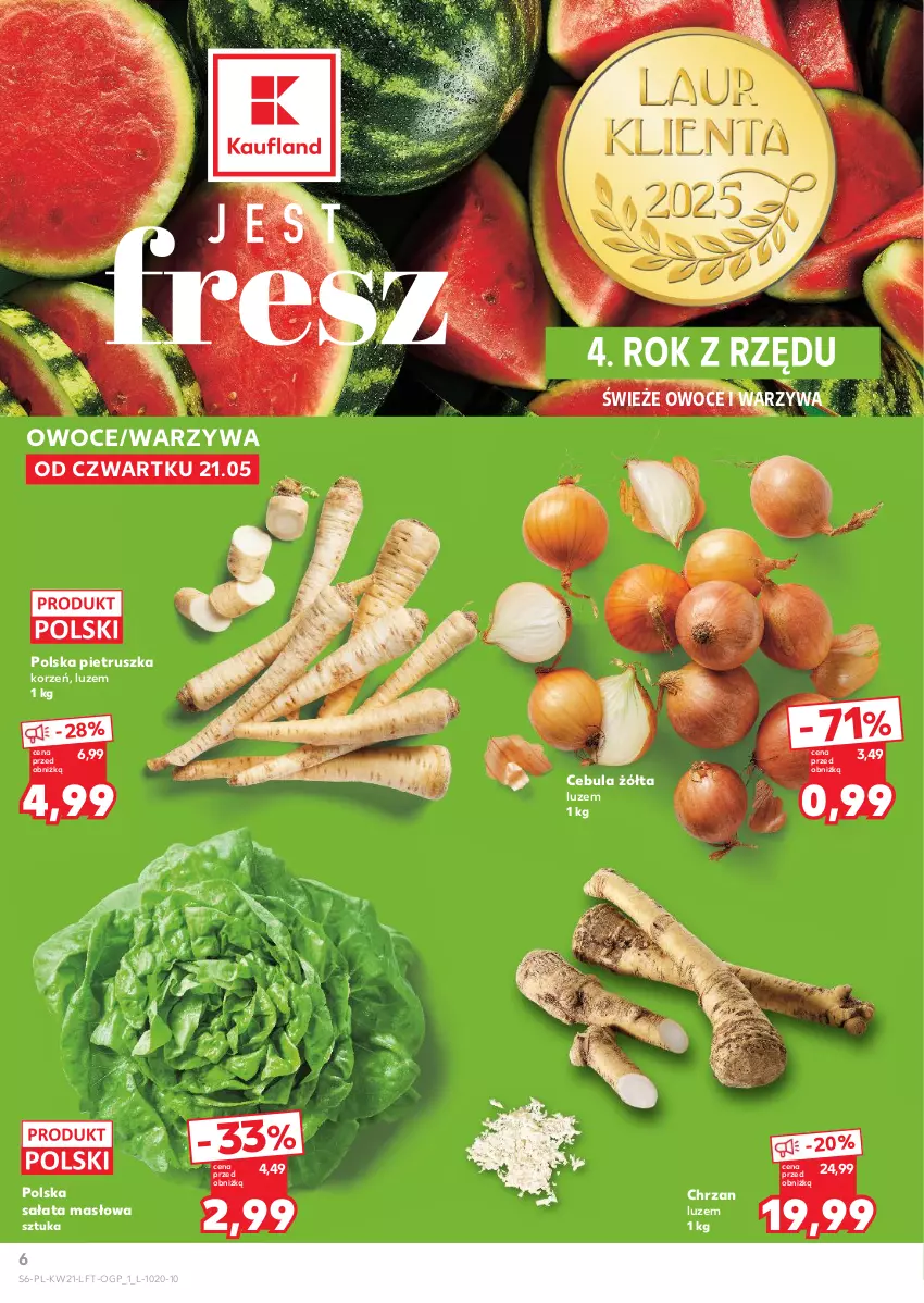 Gazetka promocyjna Kaufland - Gazetka tygodnia - ważna 21.05 do 27.05.2026 - strona 6 - produkty: Cebula, Chrzan, Masło, Owoce, Pietruszka, Sałat, Sałata masłowa, Warzywa