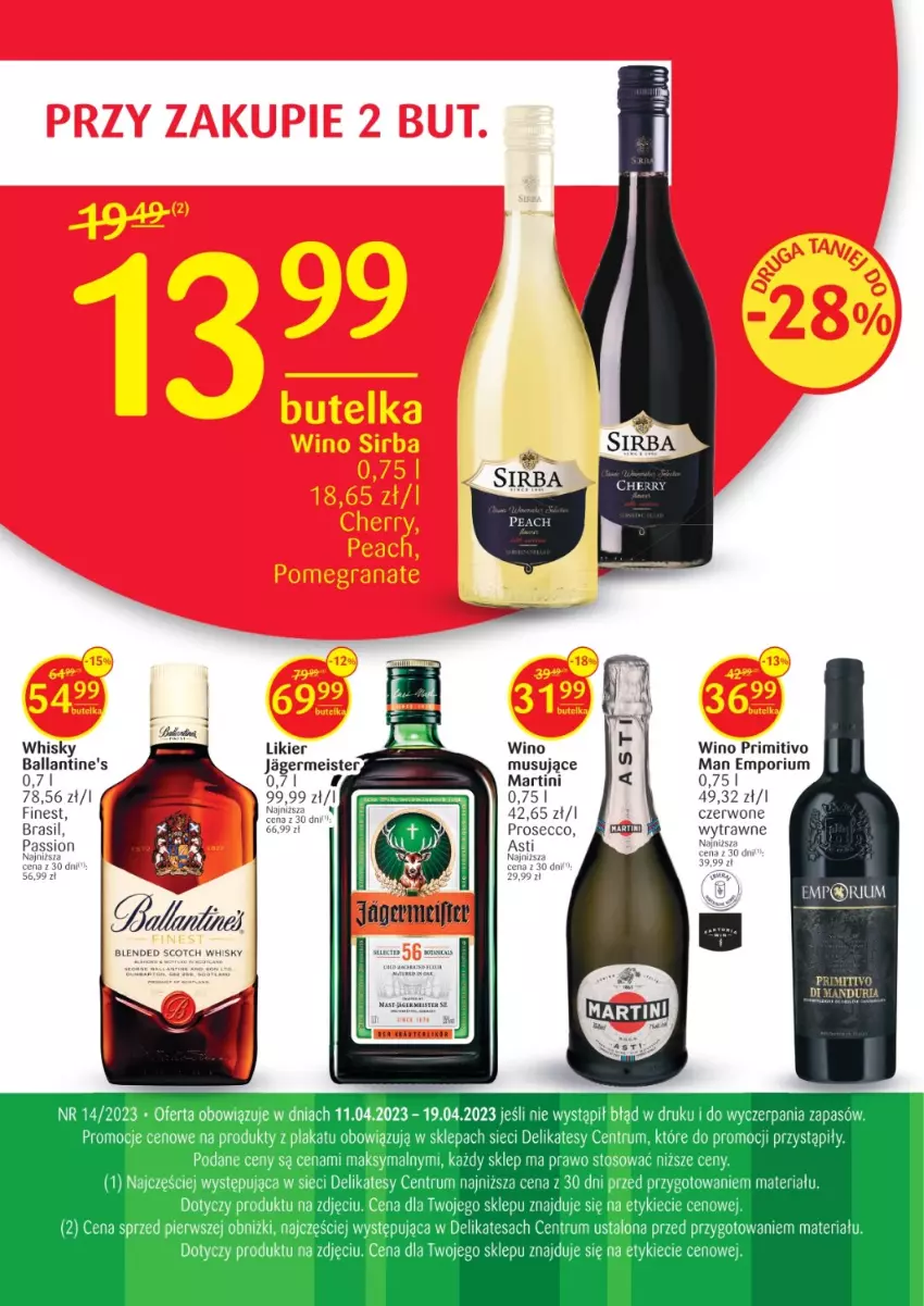 Gazetka promocyjna Delikatesy Centrum - Folder alkoholowy DC14 - ważna 11.04 do 19.04.2023 - strona 2 - produkty: Ballantine's, Likier, Mus, Por, Prosecco, Rum, Whisky, Wino