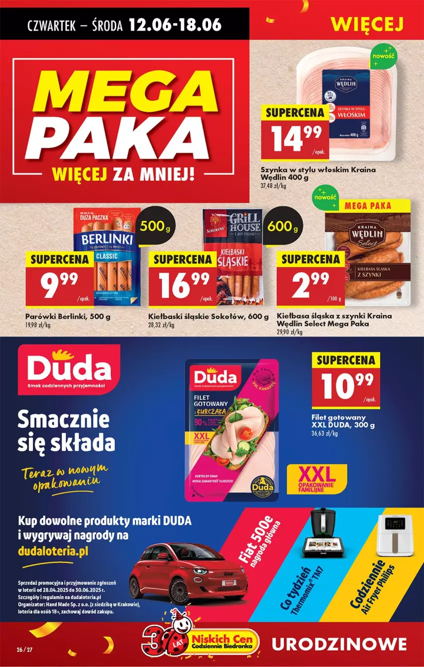 Gazetka promocyjna Biedronka - Od Czwartku - ważna 12.06 do 18.06.2025 - strona 32 - produkty: Berlinki, Duda, Fa, Grill, Gry, Kiełbasa, Kiełbasa śląska, Kiełbaski śląskie, Parówki, Sok, Sokołów, Szynka