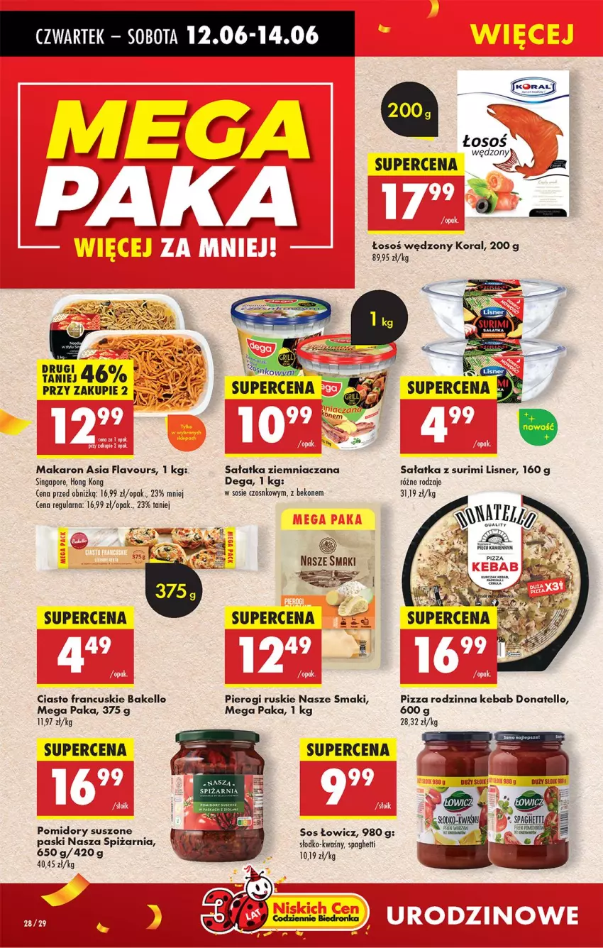 Gazetka promocyjna Biedronka - Od Czwartku - ważna 12.06 do 18.06.2025 - strona 34 - produkty: Beko, Ciasto francuskie, Dega, Fa, Kebab, Lisner, Makaron, Piec, Pierogi, Pizza, Pomidory, Por, Sałat, Sałatka, Sos, Surimi