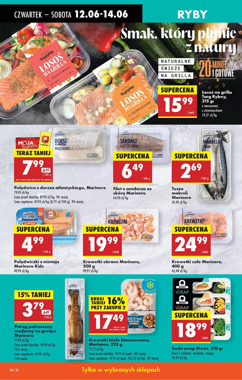 Gazetka promocyjna Biedronka - Od Czwartku - ważna 12.06 do 18.06.2025 - strona 40 - produkty: Dorsz, Filet z sandacza, Grill, Krewetki, Mintaj, Polędwica, Sandacz, Tera, Tusz, Warzywa