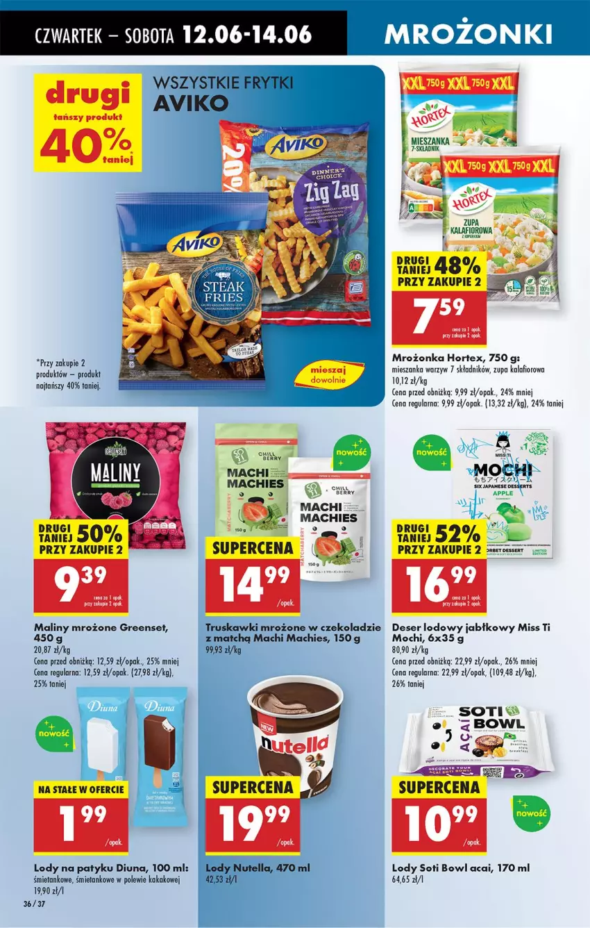 Gazetka promocyjna Biedronka - Od Czwartku - ważna 12.06 do 18.06.2025 - strona 44 - produkty: Deser, Frytki, Hortex, Kalafior, Lody, Maliny, Mieszanka warzyw, Nutella, Ser, Truskawki, Zupa, Zupa kalafiorowa