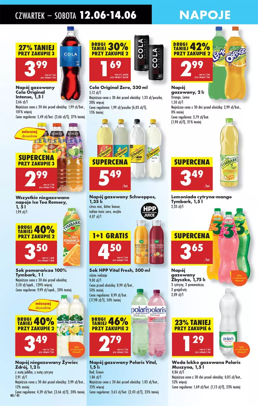 Gazetka promocyjna Biedronka - Od Czwartku - ważna 12.06 do 18.06.2025 - strona 54 - produkty: Cytryny, Gin, Grejpfrut, HP, Ice tea, Jabłka, Lemoniada, Mango, Mus, Napój, Napój gazowany, Napój niegazowany, Napoje, Pomarańcze, Schweppes, Sok, Szyna, Tymbark, Woda