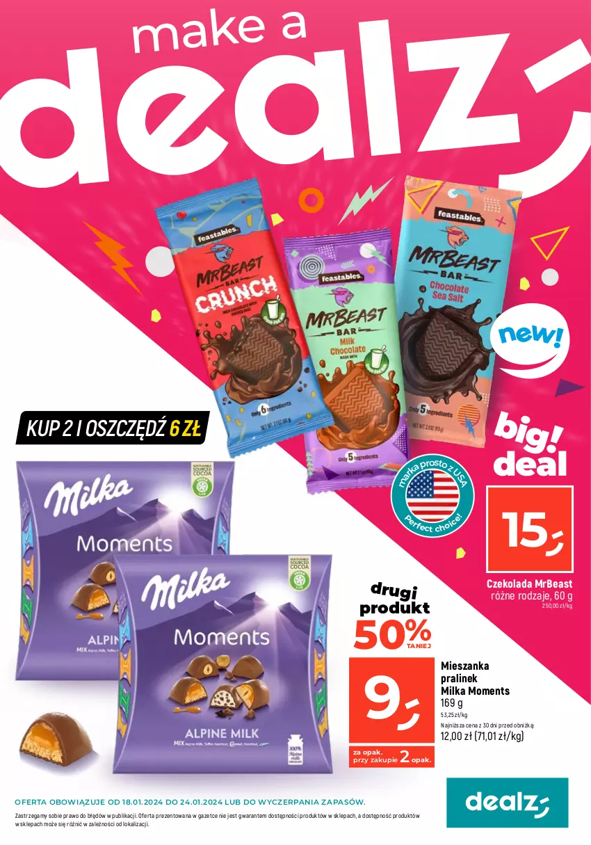 Gazetka promocyjna Dealz - MAKE A DEALZ - ważna 18.01 do 24.01.2024 - strona 1 - produkty: Czekolada, Milka, Moments