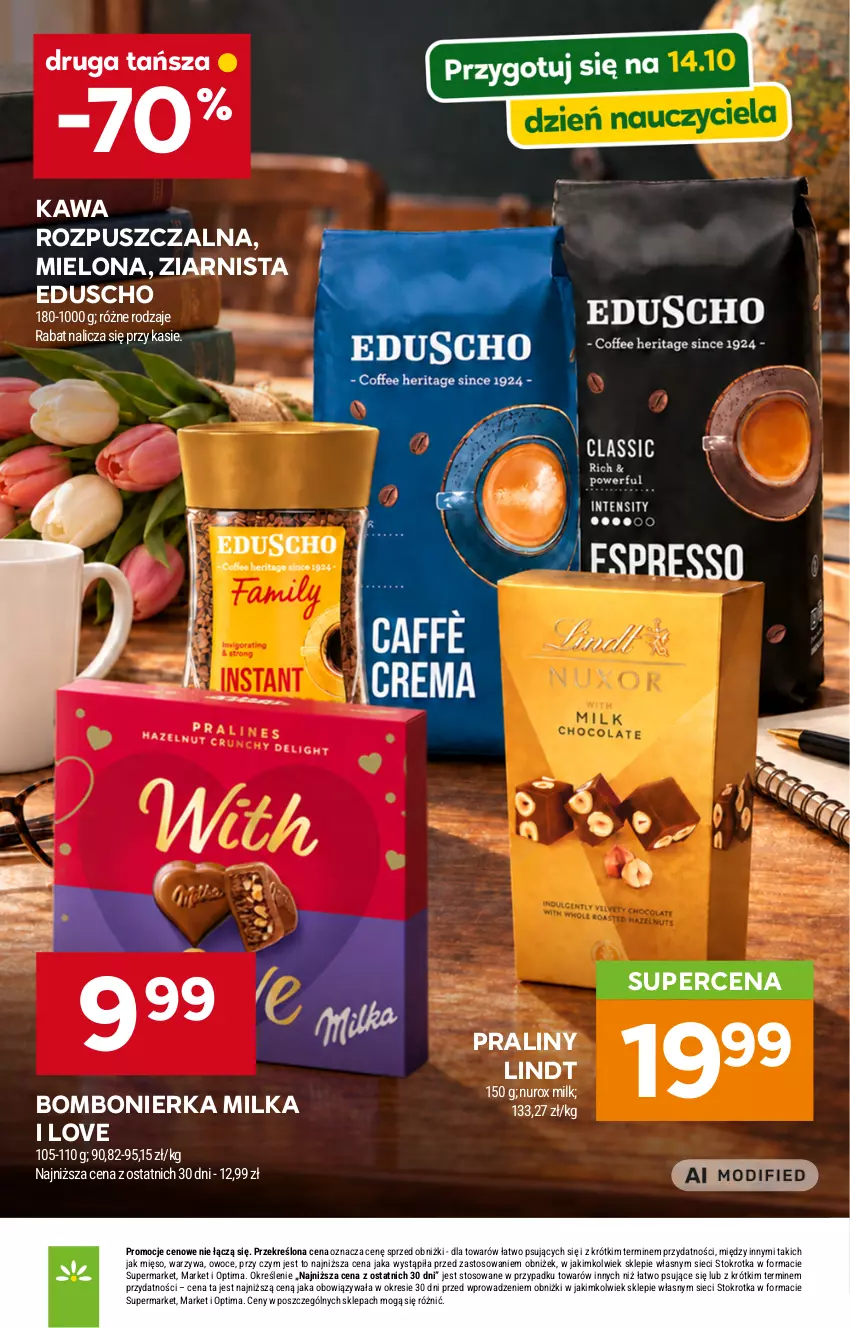 Gazetka promocyjna Stokrotka - Supermarket - ważna 08.10 do 14.10.2026 - strona 10 - produkty: Kawa, Kawa rozpuszczalna, Lindt, Mięso, Milka, Optima, Owoce, Praliny, Warzywa