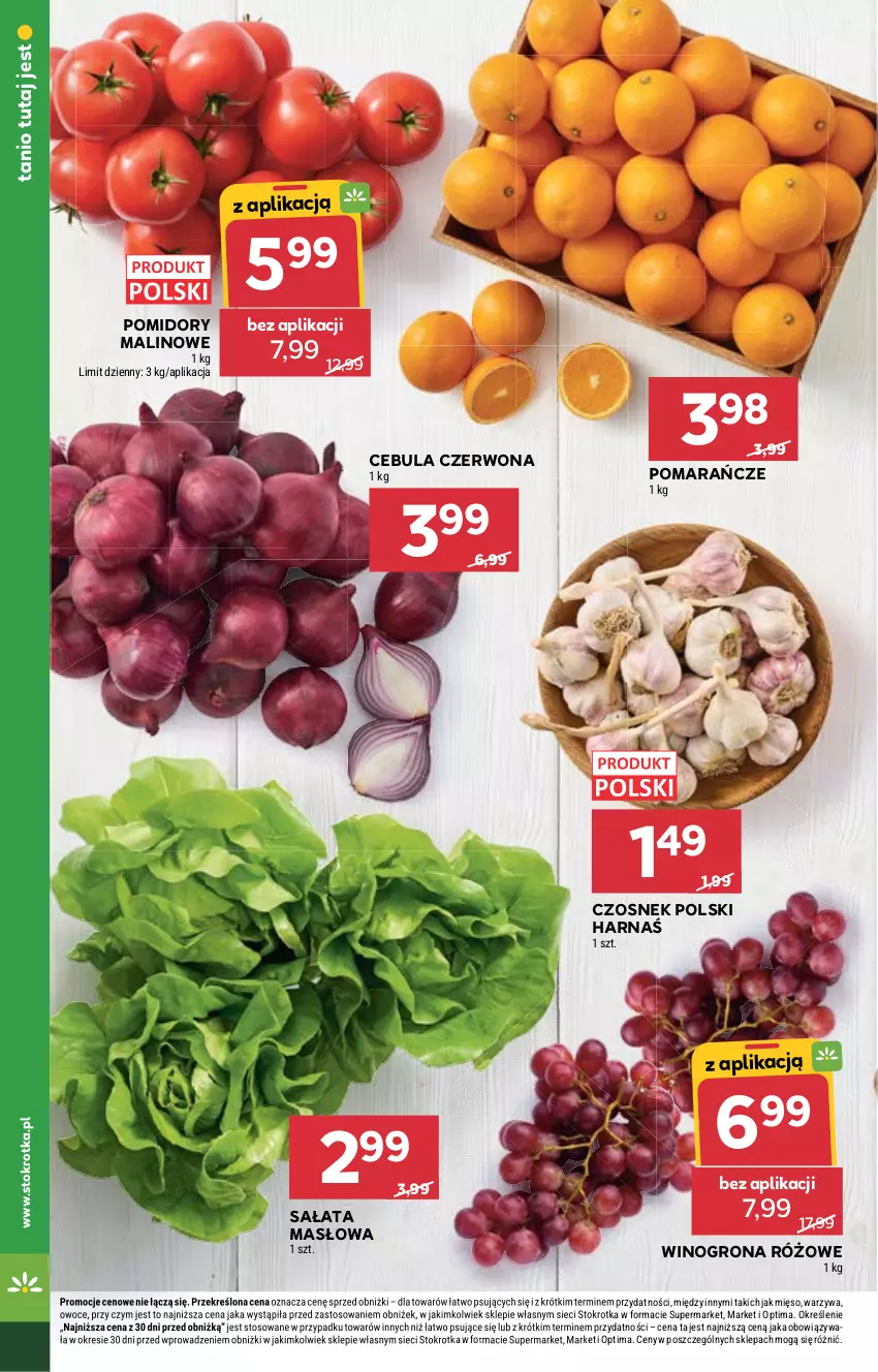 Gazetka promocyjna Stokrotka - Supermarket - ważna 08.10 do 14.10.2026 - strona 12 - produkty: Cebula, Cebula czerwona, Czosnek, Harnaś, Masło, Mięso, Optima, Owoce, Pomarańcze, Pomidory, Sałat, Sałata masłowa, Warzywa, Wino, Winogrona