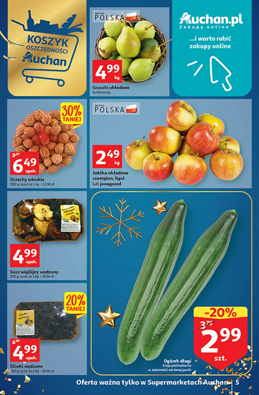 Gazetka promocyjna Auchan - Gazetka Magia Świąt Supermarket Auchan - ważna 08.12 do 14.12.2022 - strona 5 - produkty: Fa, Gruszki, Jabłka, Ligol, Orzechy włoskie, Szampion