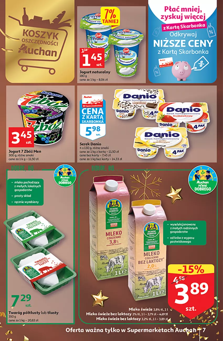 Gazetka promocyjna Auchan - Gazetka Magia Świąt Supermarket Auchan - ważna 08.12 do 14.12.2022 - strona 7 - produkty: Danio, Jogurt, Jogurt naturalny, Mleko, Ocet, Ser, Serek