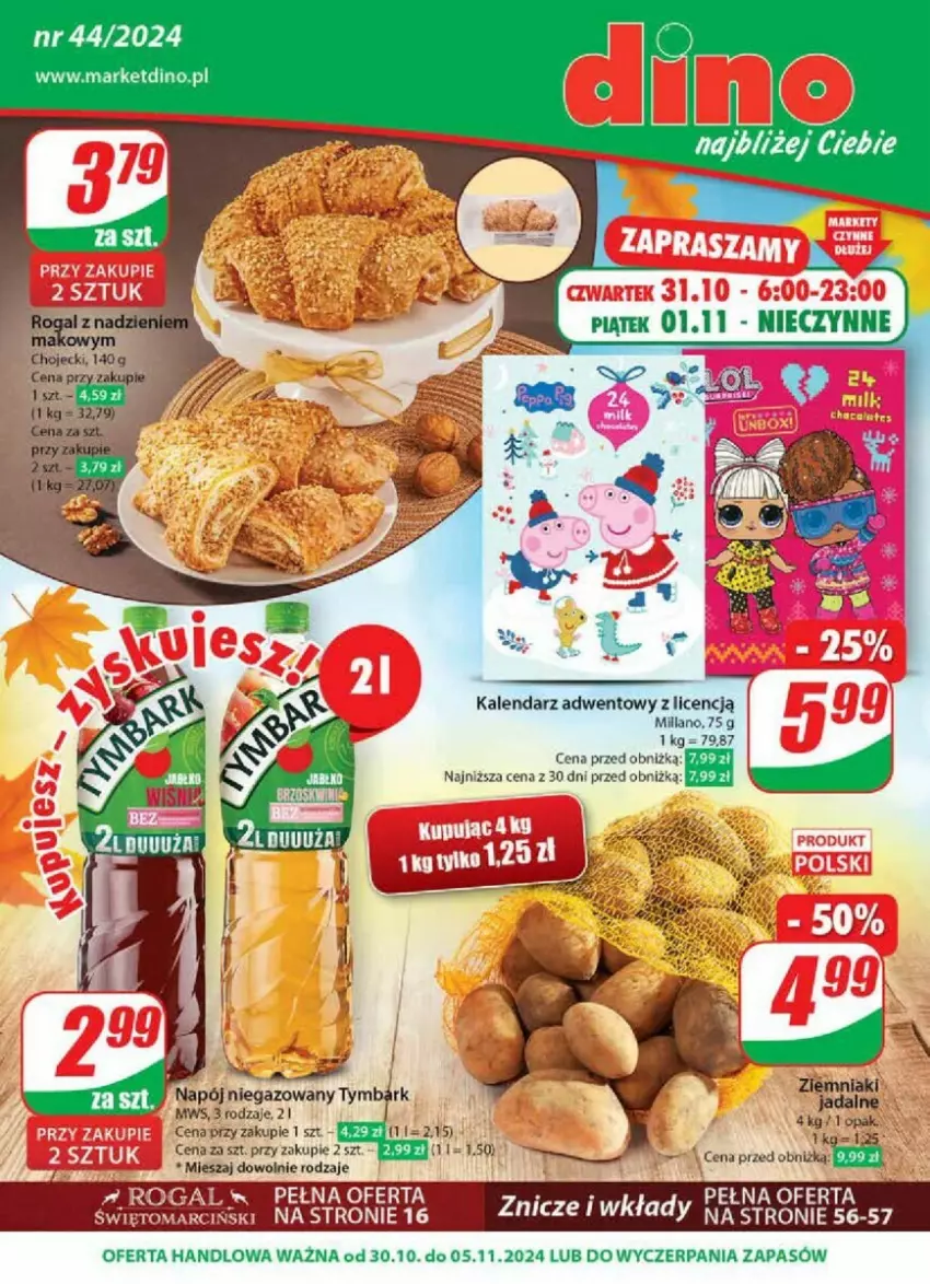 Gazetka promocyjna Dino - ważna 30.10 do 05.11.2024 - strona 1 - produkty: Kalendarz, Kalendarz adwentowy, Napój, Napój niegazowany, Por, Tymbark