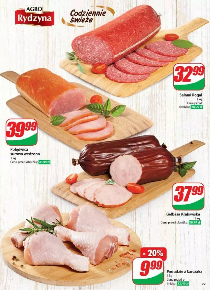 Gazetka promocyjna Dino - ważna 30.10 do 05.11.2024 - strona 22 - produkty: Kiełbasa, Kiełbasa krakowska, Kurczak, Podudzie z kurczaka, Polędwica, Rogal, Salami