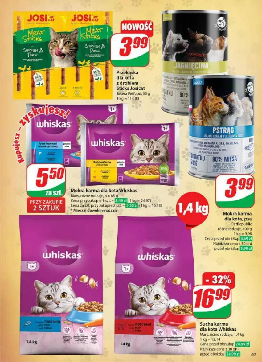 Gazetka promocyjna Dino - ważna 30.10 do 05.11.2024 - strona 58 - produkty: Josera, Mars, Mokra karma, Ser, Sucha karma, Whiskas