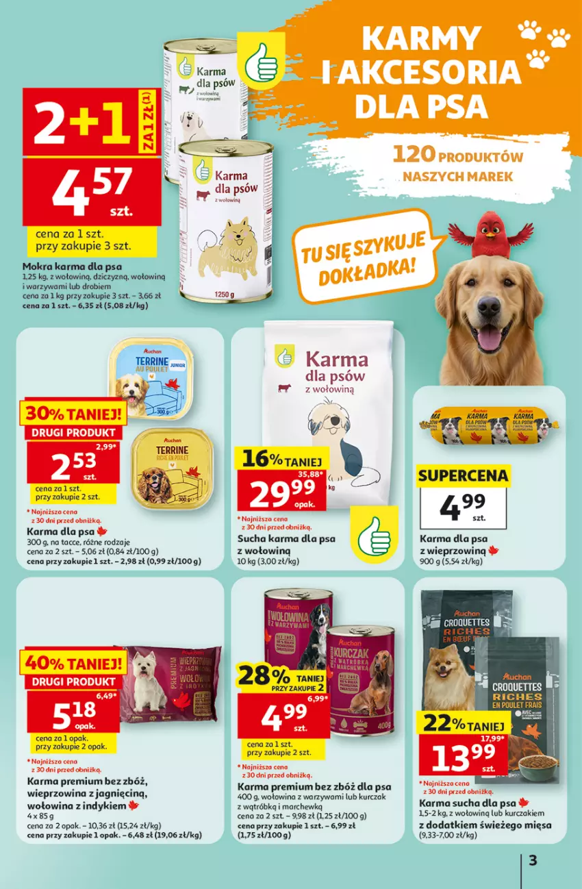 Gazetka promocyjna Auchan - Świat Pupili Hipermarket - ważna 01.10 do 10.10.2026 - strona 3 - produkty: Fa, Kurczak, Mokra karma, Sucha karma, Warzywa, Wieprzowina, Wołowina