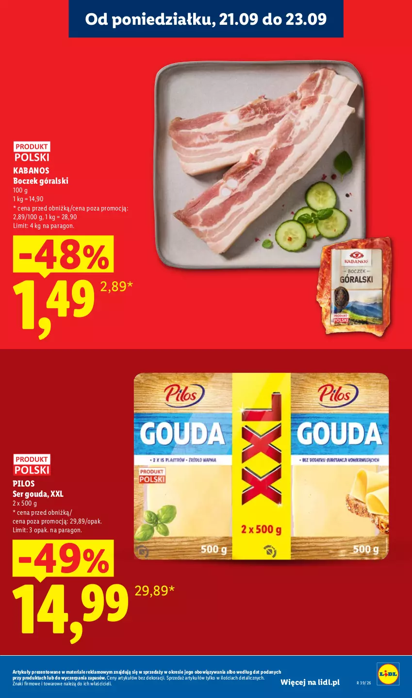Gazetka promocyjna Lidl - Gazetka ważna od 21.09. do 23.09 - ważna 21.09 do 23.09.2026 - strona 15 - produkty: Boczek, Gouda, Kabanos, Pilos, Ser