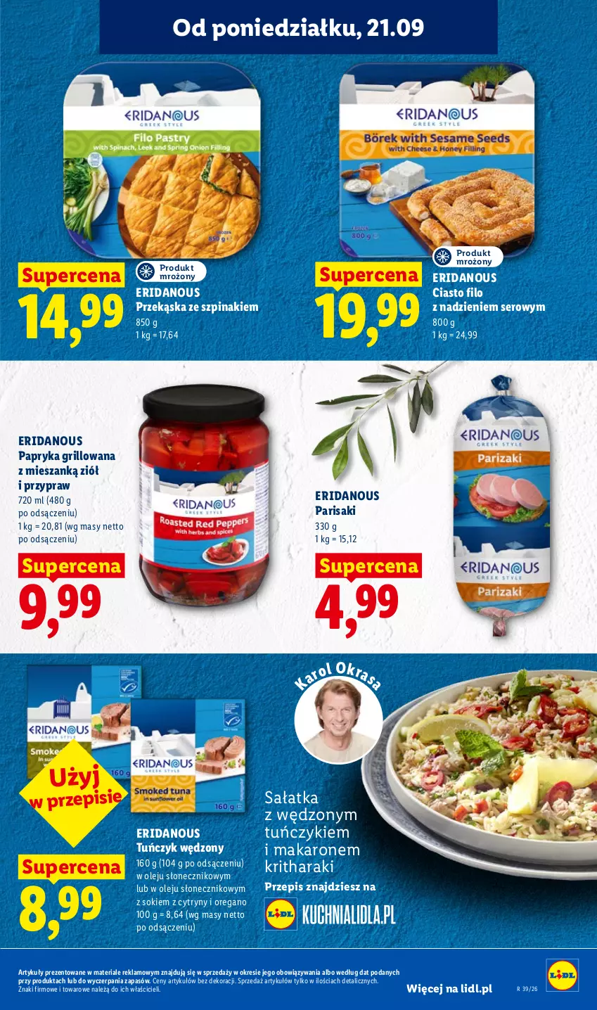Gazetka promocyjna Lidl - Gazetka ważna od 21.09. do 23.09 - ważna 21.09 do 23.09.2026 - strona 45 - produkty: Cytryny, Grill, Makaron, Olej, Papryka, Papryka grillowana, Sałat, Sałatka, Ser, Sok, Szpinak, Tuńczyk