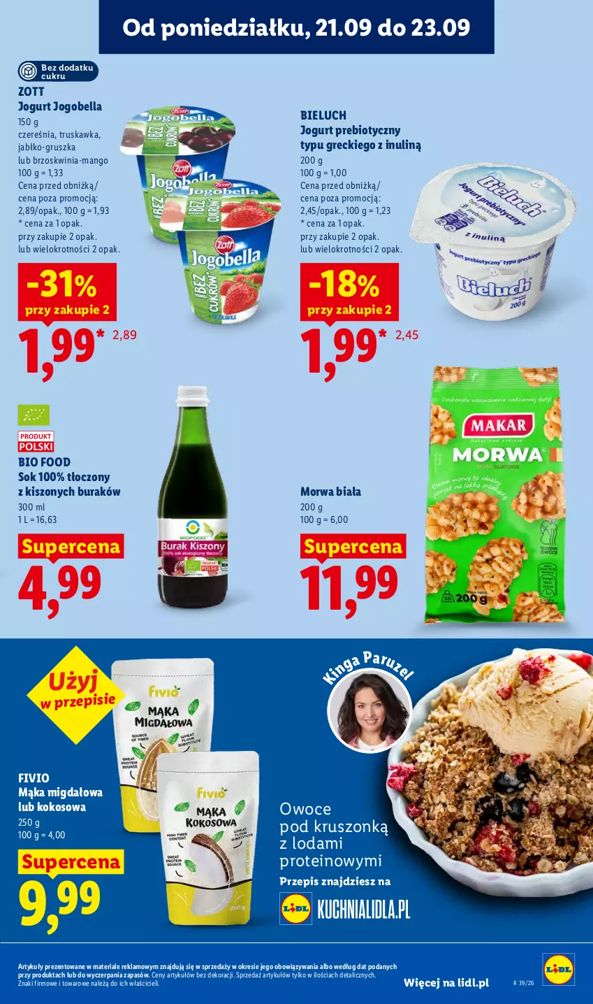 Gazetka promocyjna Lidl - Gazetka ważna od 21.09. do 23.09 - ważna 21.09 do 23.09.2026 - strona 59 - produkty: Bell, Bella, Bieluch, Jogobella, Jogurt, Kokos, Mąka, Mango, Owoce, Sok, Zott