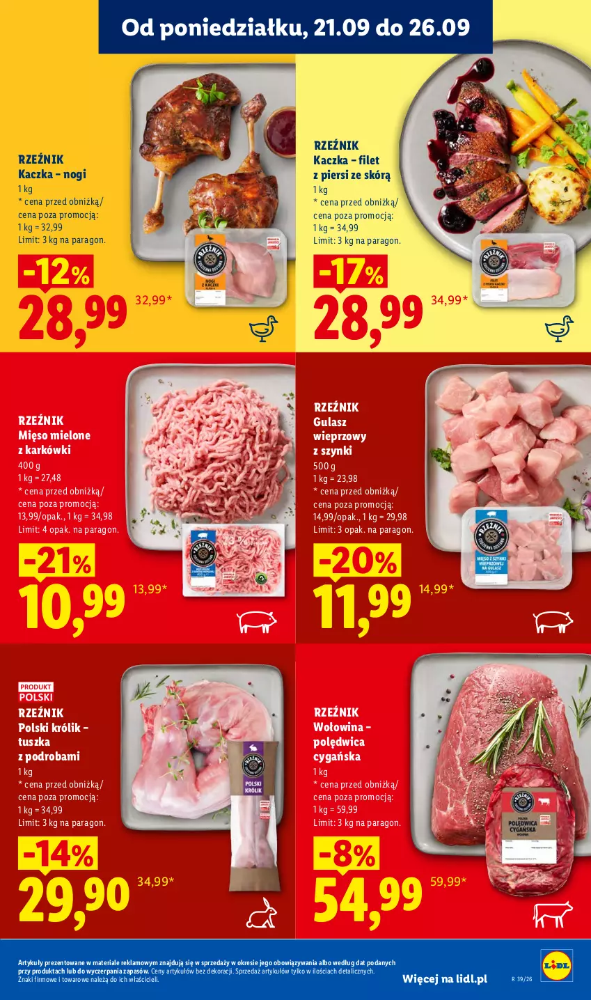 Gazetka promocyjna Lidl - Gazetka ważna od 21.09. do 23.09 - ważna 21.09 do 23.09.2026 - strona 61 - produkty: Kaczka, Królik, Mięso, Mięso mielone, Polędwica, Tusz, Wołowina