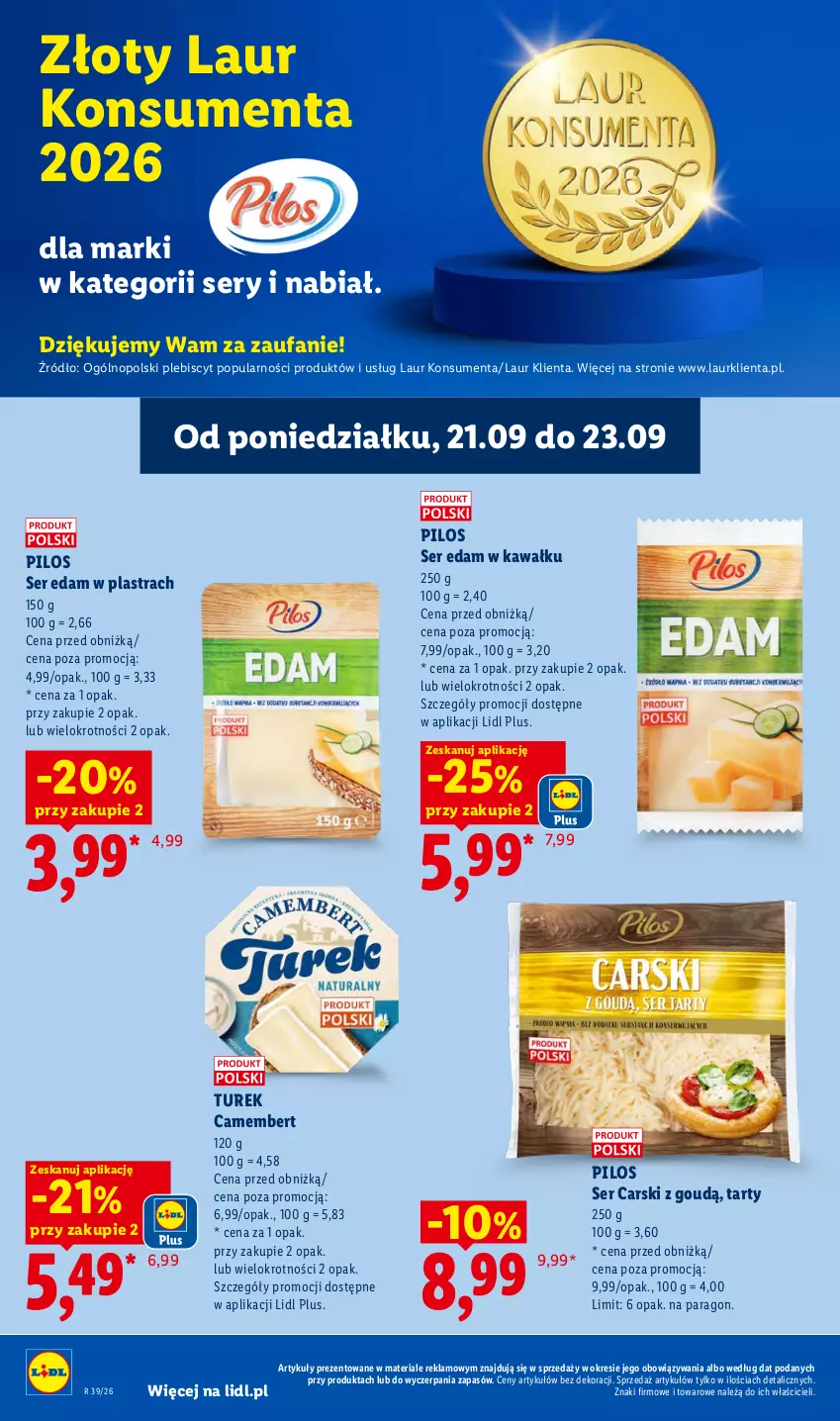 Gazetka promocyjna Lidl - Gazetka ważna od 21.09. do 23.09 - ważna 21.09 do 23.09.2026 - strona 66 - produkty: Camembert, Cars, Edam, Fa, Kawa, Laur, Pilos, Ser