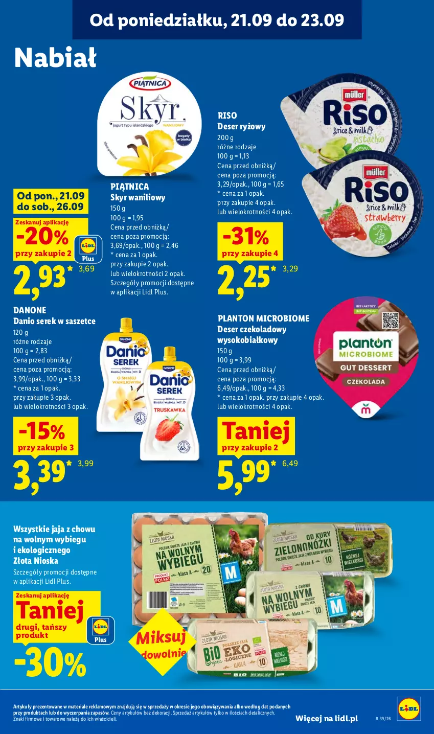 Gazetka promocyjna Lidl - Gazetka ważna od 21.09. do 23.09 - ważna 21.09 do 23.09.2026 - strona 67 - produkty: Danio, Danone, Deser, Jaja, Piątnica, Ryż, Ser, Serek, Sok