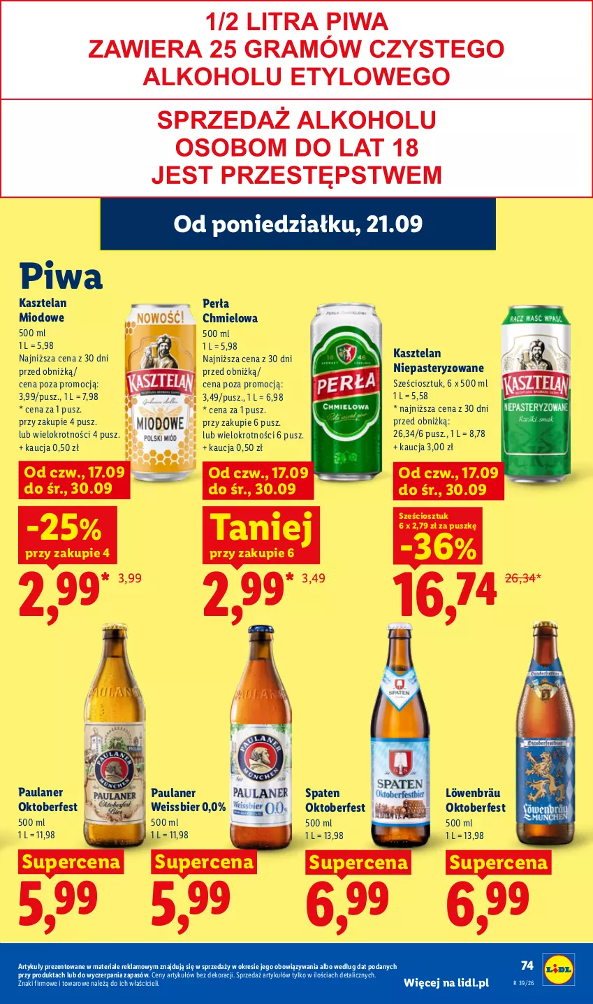 Gazetka promocyjna Lidl - Gazetka ważna od 21.09. do 23.09 - ważna 21.09 do 23.09.2026 - strona 79 - produkty: Kasztelan, Perła, Piwa