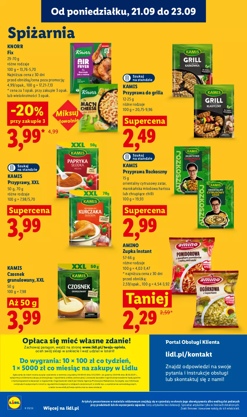 Gazetka promocyjna Lidl - Gazetka ważna od 21.09. do 23.09 - ważna 21.09 do 23.09.2026 - strona 86 - produkty: Czosnek, Czosnek granulowany, Gra, Grill, Kamis, Knorr, Kosz, Laur, Mola, Por, Portal, Przyprawy