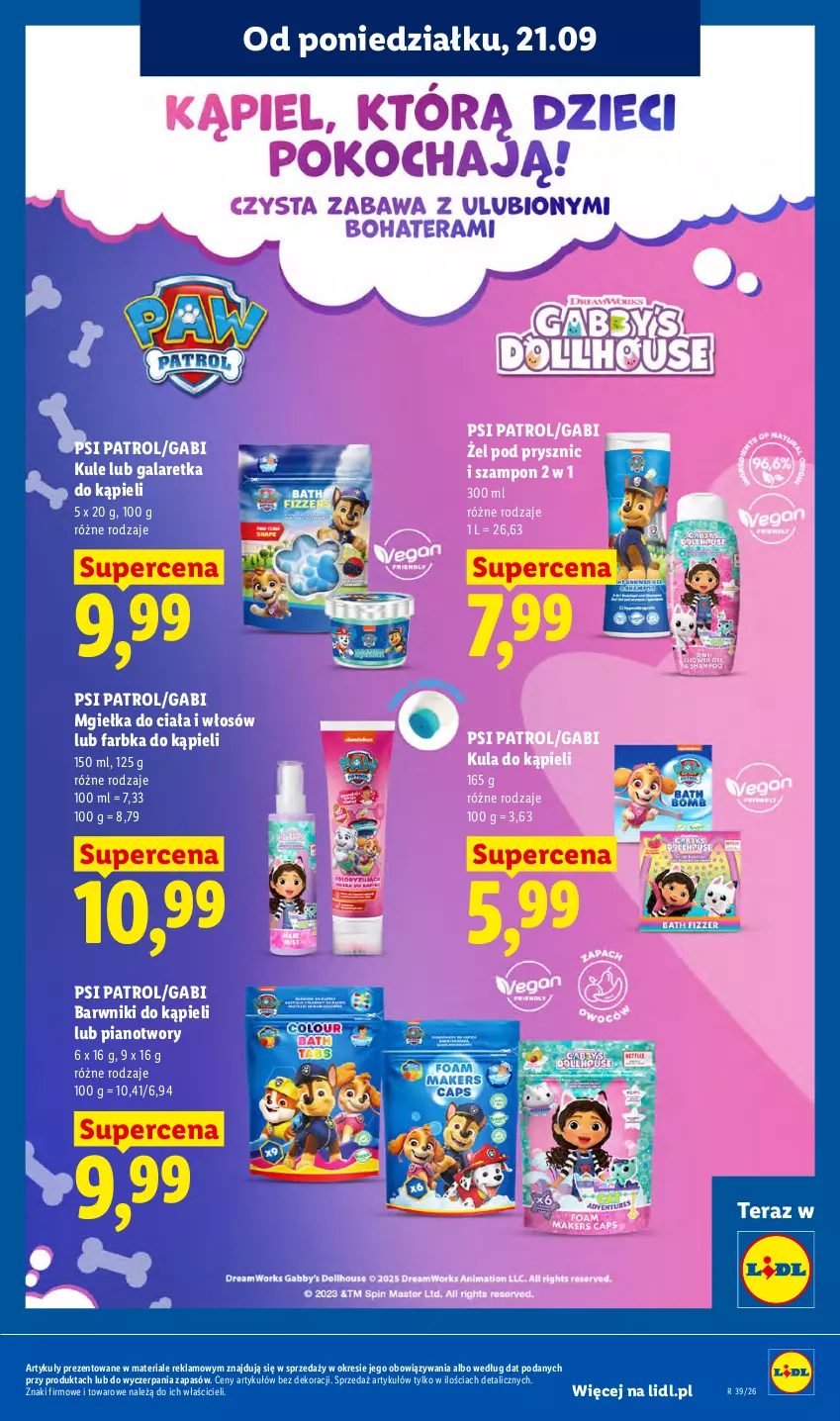 Gazetka promocyjna Lidl - Gazetka ważna od 21.09. do 23.09 - ważna 21.09 do 23.09.2026 - strona 93 - produkty: Fa, Gala, Galaretka, Kula do kąpieli, Psi Patrol, Szampon, Tera