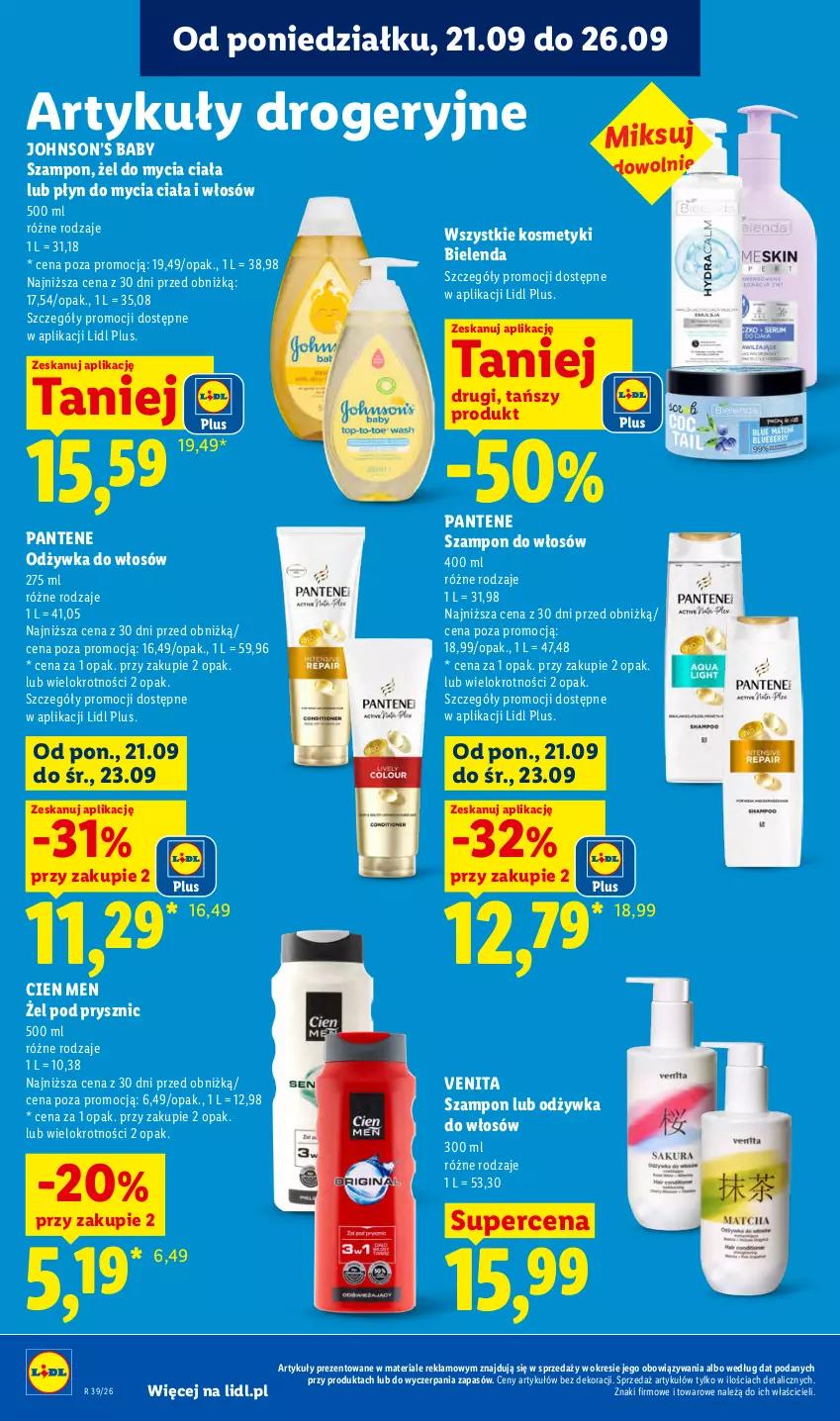 Gazetka promocyjna Lidl - Gazetka ważna od 21.09. do 23.09 - ważna 21.09 do 23.09.2026 - strona 94 - produkty: Bielenda, Odżywka, Pantene, Płyn do mycia, Szampon