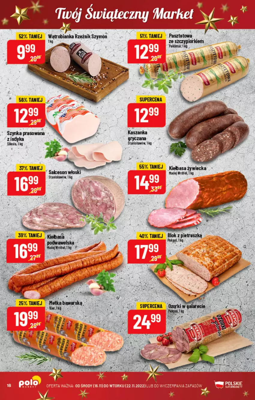 Gazetka promocyjna PoloMarket - Gazetka pomocyjna - ważna 16.11 do 22.11.2022 - strona 18 - produkty: Bianka, Kiełbasa, LG, Pasztet, Pekpol, Szynka