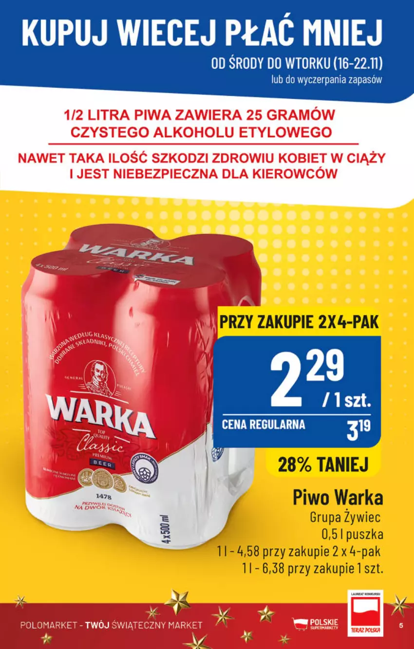 Gazetka promocyjna PoloMarket - Gazetka pomocyjna - ważna 16.11 do 22.11.2022 - strona 5 - produkty: Piwo, Warka