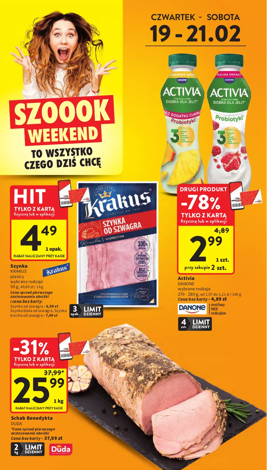 Gazetka promocyjna Intermarche - Gazetka promocyjna - ważna 19.02 do 25.02.2026 - strona 2 - produkty: Activia, Danone, Duda, Gra, Krakus, Schab Benedykta, Szynka, Szynka biała
