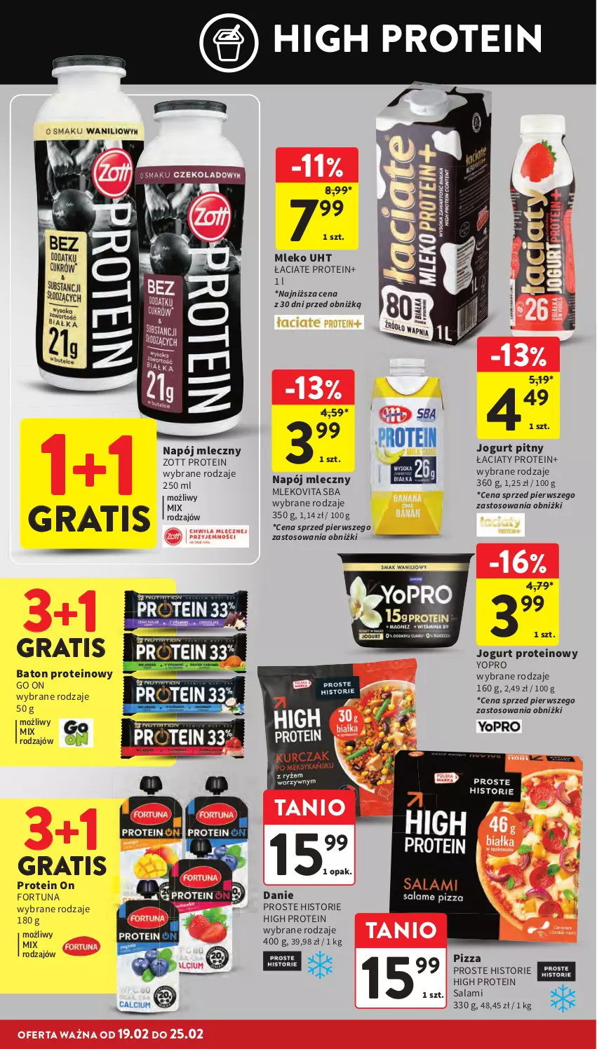 Gazetka promocyjna Intermarche - Gazetka promocyjna - ważna 19.02 do 25.02.2026 - strona 22 - produkty: Baton, Fortuna, Gra, Jogurt, Jogurt pitny, Mleko, Mlekovita, Napój, Napój mleczny, Pizza, Salami, Zott