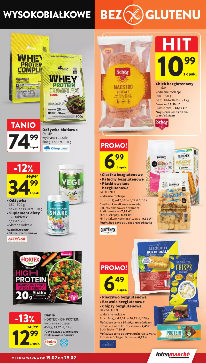 Gazetka promocyjna Intermarche - Gazetka promocyjna - ważna 19.02 do 25.02.2026 - strona 23 - produkty: Biszkopty, Brownie, Chipsy, Chleb, Chleb bezglutenowy, Ciastka, Hortex, Kawa, Odżywka, Piec, Pieczywo, Płatki owsiane, Sezam, Sok, Suplement diety, Tablet, Tenex
