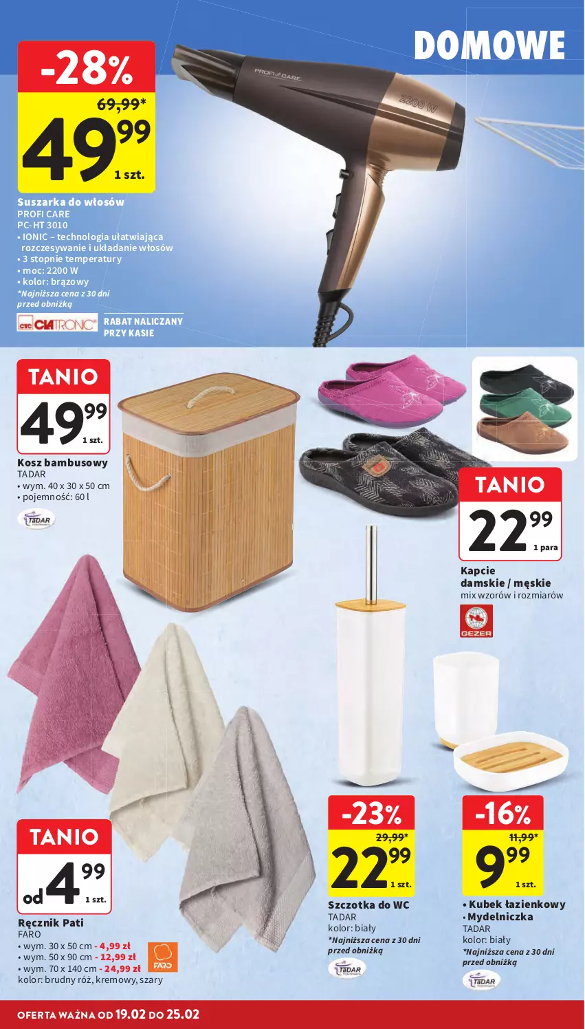 Gazetka promocyjna Intermarche - Gazetka promocyjna - ważna 19.02 do 25.02.2026 - strona 40 - produkty: Fa, Kapcie, Kosz, Kubek, Mydelniczka, Ręcznik, Suszarka, Szczotka, Szczotka do WC, Top