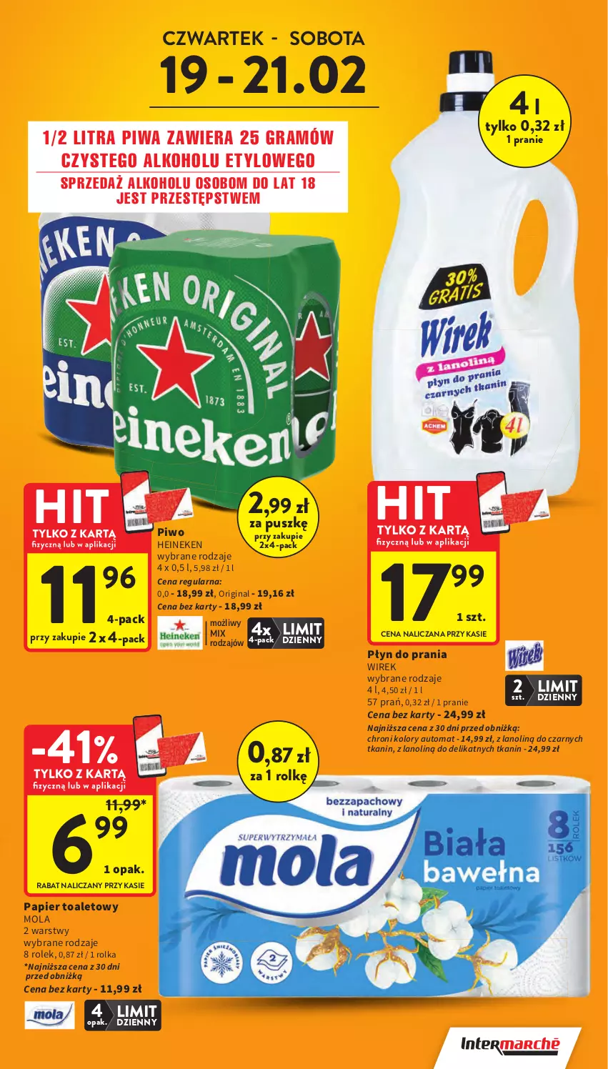 Gazetka promocyjna Intermarche - Gazetka promocyjna - ważna 19.02 do 25.02.2026 - strona 5 - produkty: Gin, Gra, Heineken, Mola, Papier, Papier toaletowy, Piwa, Piwo, Płyn do prania