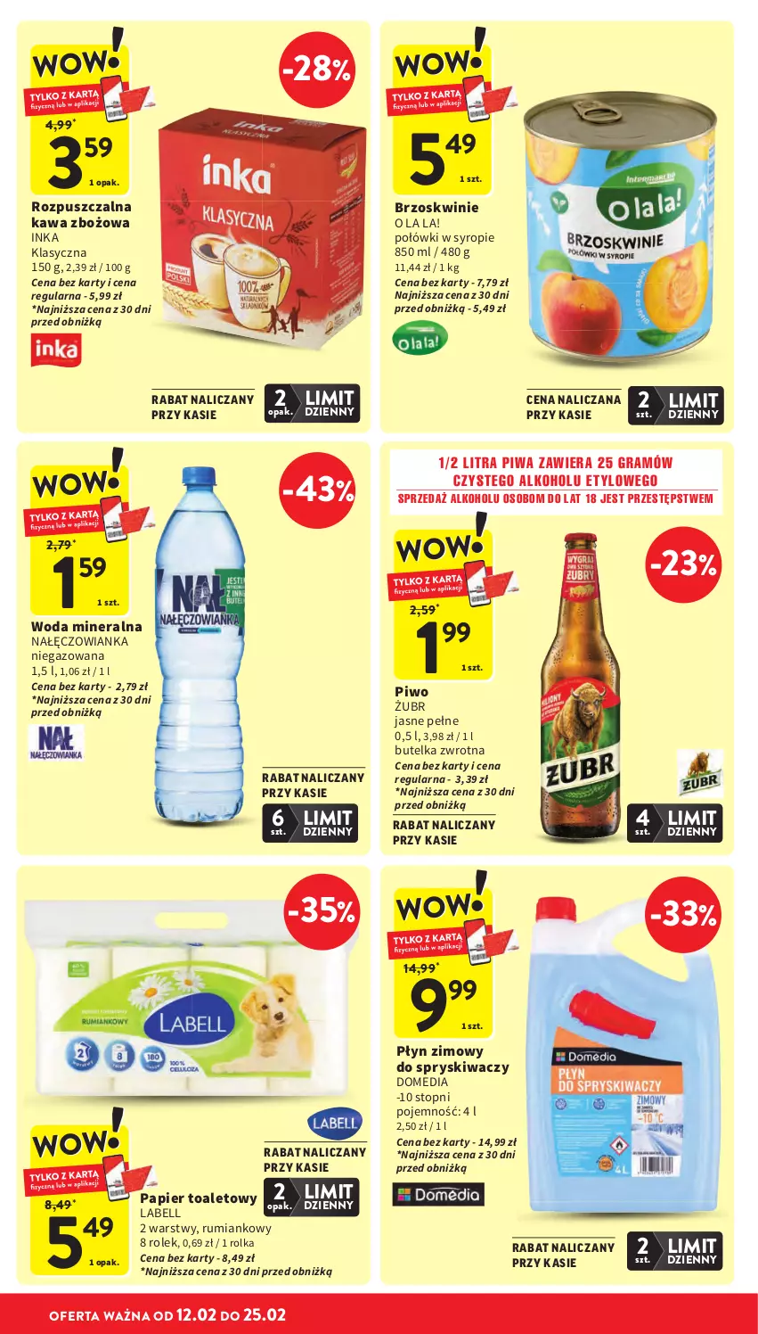 Gazetka promocyjna Intermarche - Gazetka promocyjna - ważna 19.02 do 25.02.2026 - strona 7 - produkty: Bell, Brzoskwinie, Gra, Inka, Kawa, Kawa zbożowa, Nałęczowianka, Papier, Papier toaletowy, Piwa, Piwo, Płyn zimowy, Rum, Syrop, Top, Woda, Woda mineralna