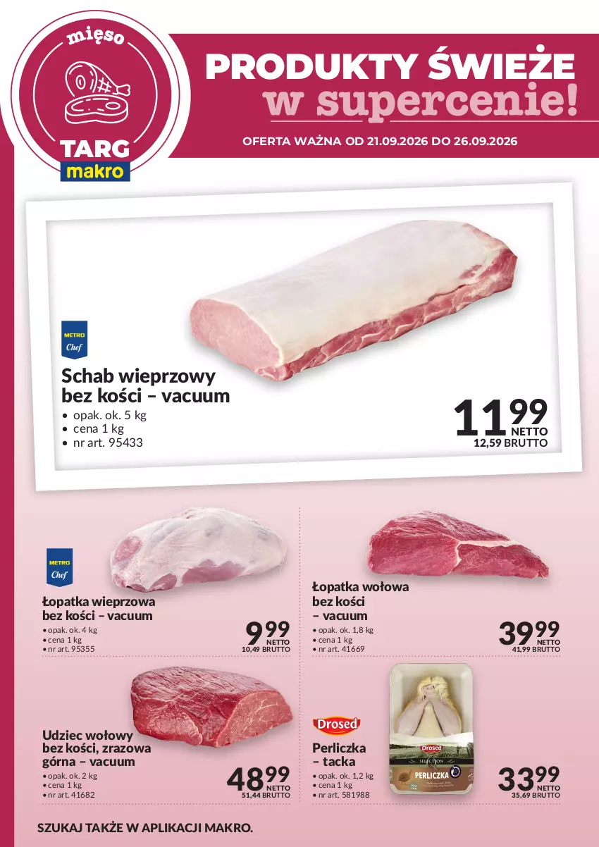Gazetka promocyjna Makro - Targ MAKRO - oferta świeża w super cenach! - ważna 21.09 do 26.09.2026 - strona 1 - produkty: Perliczka, Schab wieprzowy, Udziec wołowy