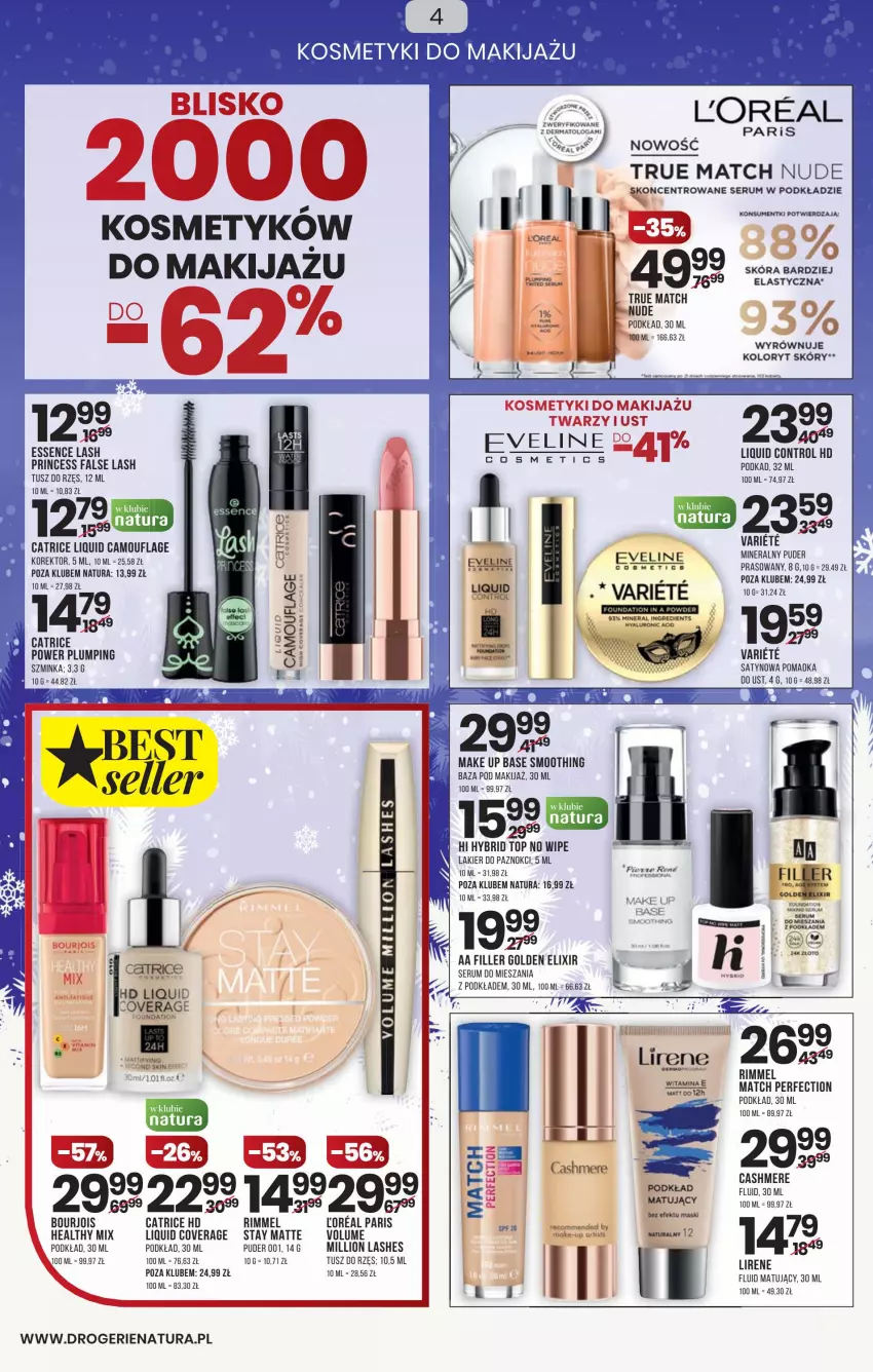 Gazetka promocyjna Drogerie Natura - Gazetka Drogerie Natura - ważna 27.01 do 09.02.2022 - strona 4 - produkty: Bourjois, Catrice, Control, Eveline, Fa, Inka, Lakier, Lakier do paznokci, Lion, Lirene, Makijaż, Podkład, Puder, Puder prasowany, Rum, Ser, Serum, Szminka, Top, Tusz