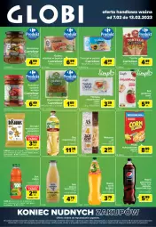 Gazetka promocyjna Carrefour - Gazetka Globi - Gazetka - ważna od 13.02 do 13.02.2023 - strona 1 - produkty: Makaron, Oliwki zielone, Sok, NBA, Korniszony, Oliwki, Kosz, Chrupki, Tonik, Tuńczyk, Herbata, Olej, Pomidory, Fa