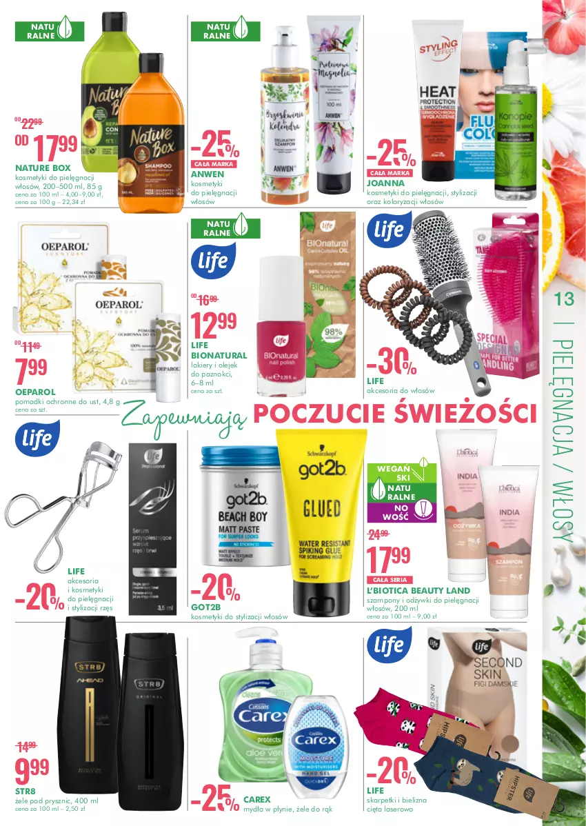 Gazetka promocyjna Super Pharm - Gazetka - ważna 05.05 do 18.05.2022 - strona 13 - produkty: Bielizna, Got2b, Joanna, Karp, Kosmetyki do pielęgnacji, Lakier, Nature Box, Olej, Ser, Skarpetki, Str8, Szampon